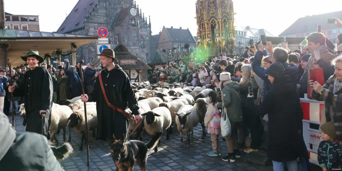 Sute de oi au traversat centrul Nürnbergului într-un eveniment anual inedit