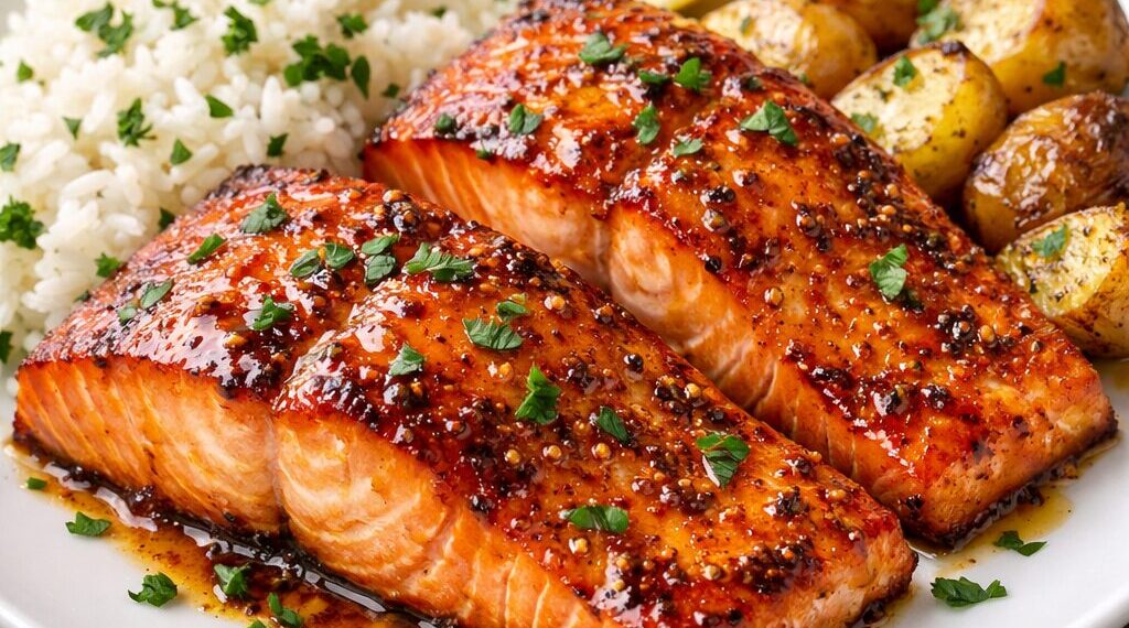 Somon aromat cu sirop de arțar și muștar Dijon