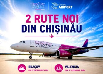 Wizz Air lansează două rute noi din Chișinău: Brașov și Valencia